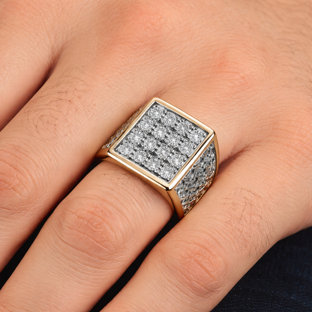 Men's Natural Diamond Ring Solid Yellow and White Gold 0.50ctw Hallmarked