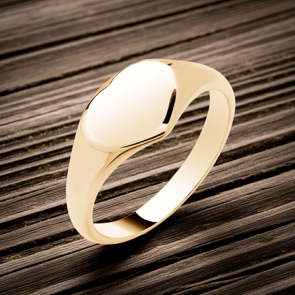 Plain Heart Signet Ring 18ct Gold on Solid Sterling Silver 925 Hallmark Size K-S