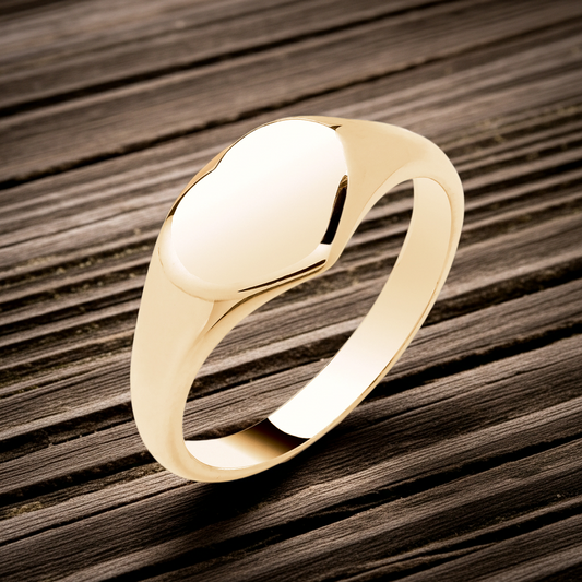 Plain Heart Signet Ring 18ct Gold on Solid Sterling Silver 925 Hallmark Size K-S