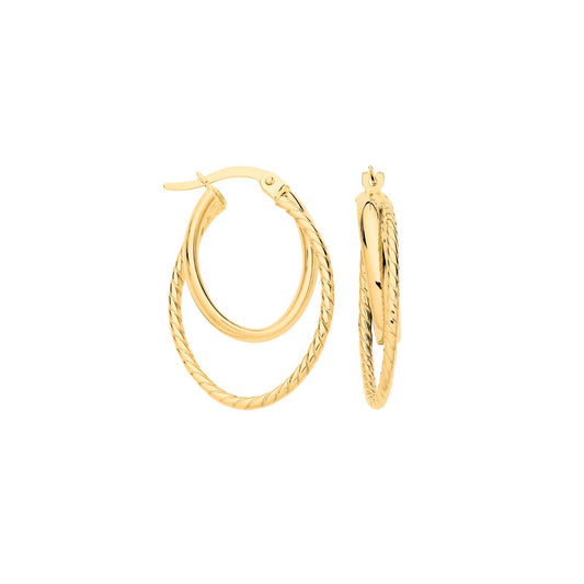 Twisted Oval Hoop Earrings 9ct Yellow Gold Hoops Hallmarked 28mm