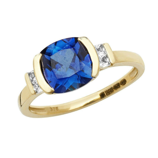 Yellow Gold Sapphire Ring Cushion Solitaire White Sapphire Engagement Hallmarked