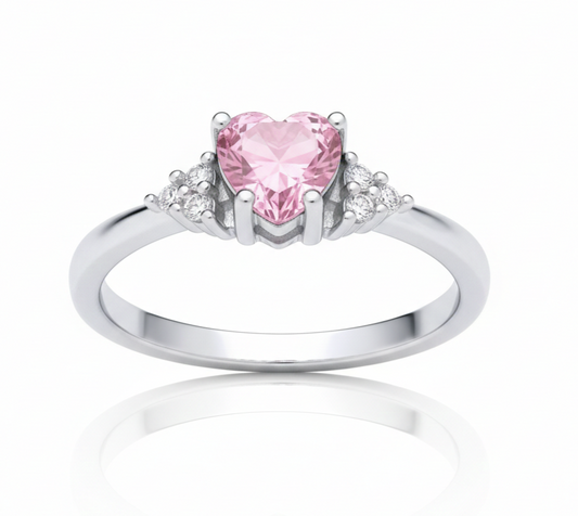 Sterling Silver Pink Topaz Heart Ring Solitaire Engagement 925 Hallmark Size K-S