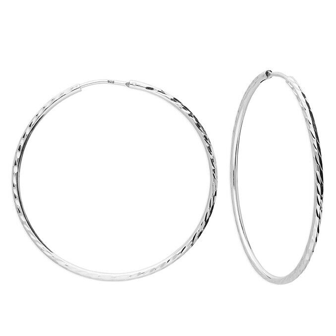 Large Hoop Earrings Diamond Cut 50mm 925 Sterling Silver