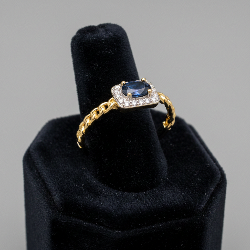 18ct Yellow Gold Sapphire Cluster Ring on Sterling Silver 925 Hallmark Size K-S
