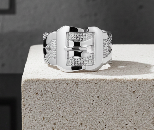 Mens Chunky Buckle Ring Solid Sterling Silver Full Hallmark Size P - Z+1