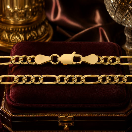 18ct Gold Pave Figaro Chain on Solid Silver Hallmarked 3.5mm wide 18" 7.5 grams