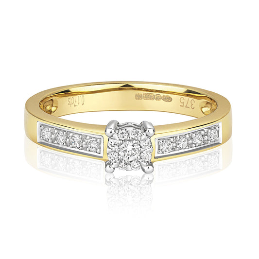 Real Diamond Ring 9ct Yellow Gold Brilliant Set Diamonds Engagement Size J - Q
