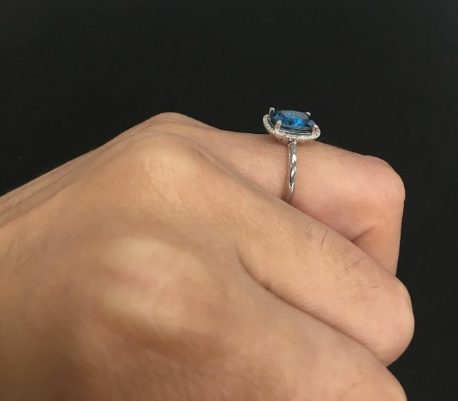 Real London Blue Topaz and Diamond Ring Solid White Gold Cushion Size JKLMNOPQ