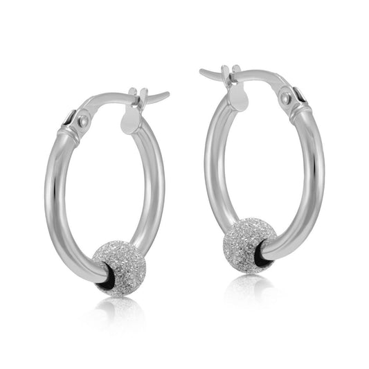 9ct White Gold Hoop Earrings Glitterball Design  - 17mm Hallmarked