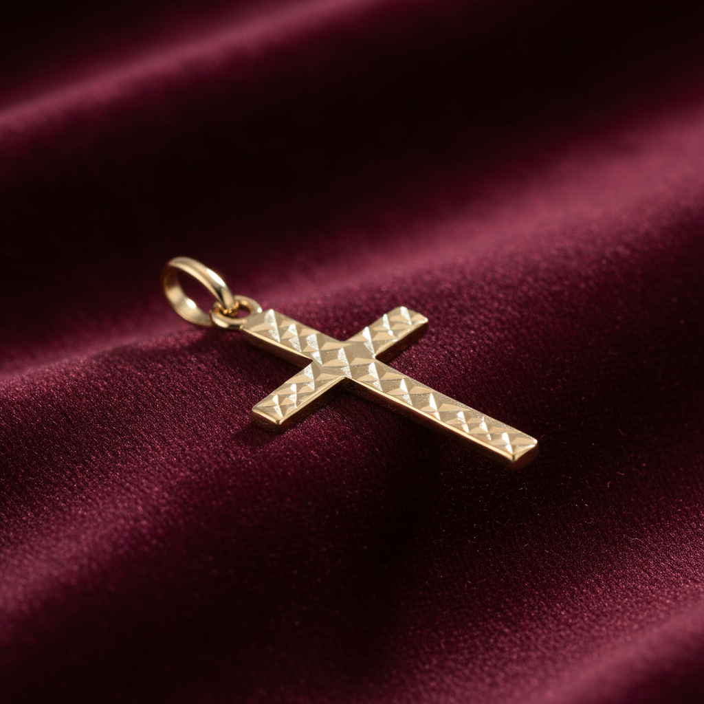 18ct Gold Cross Pendant Diamond Cut on Solid Sterling Silver 925 Hallmark 26mm
