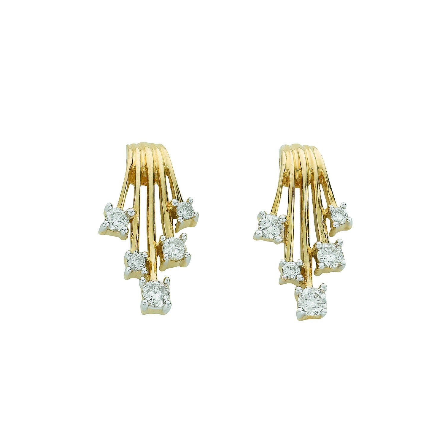 9ct Yellow Gold 0.25ct Diamond Studs Cascading Earrings Hallmarked - 7 x 15.7mm