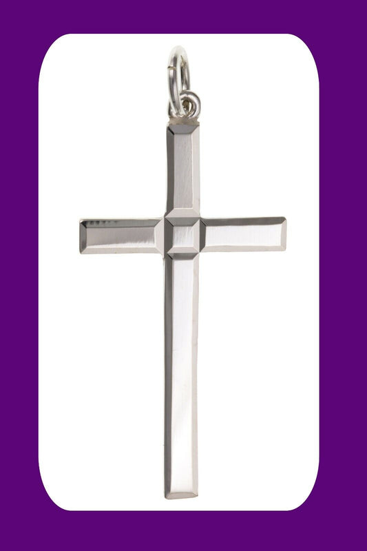 Sterling Silver Cross Pendant Diamond Cut Centre 925 Hallmark 33 x 18mm