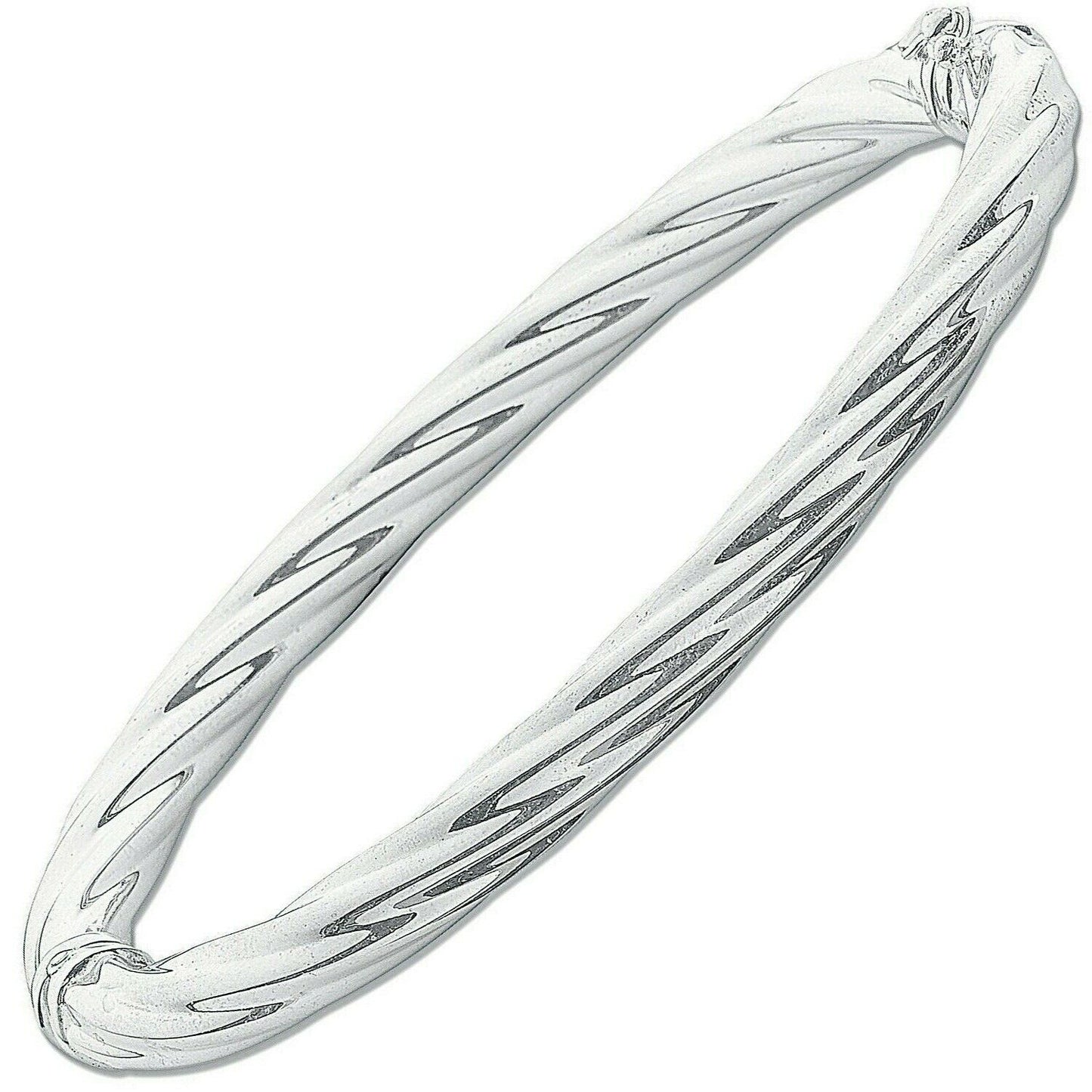 Sterling Silver  Ladies Hinged Twist Oval Bangle 