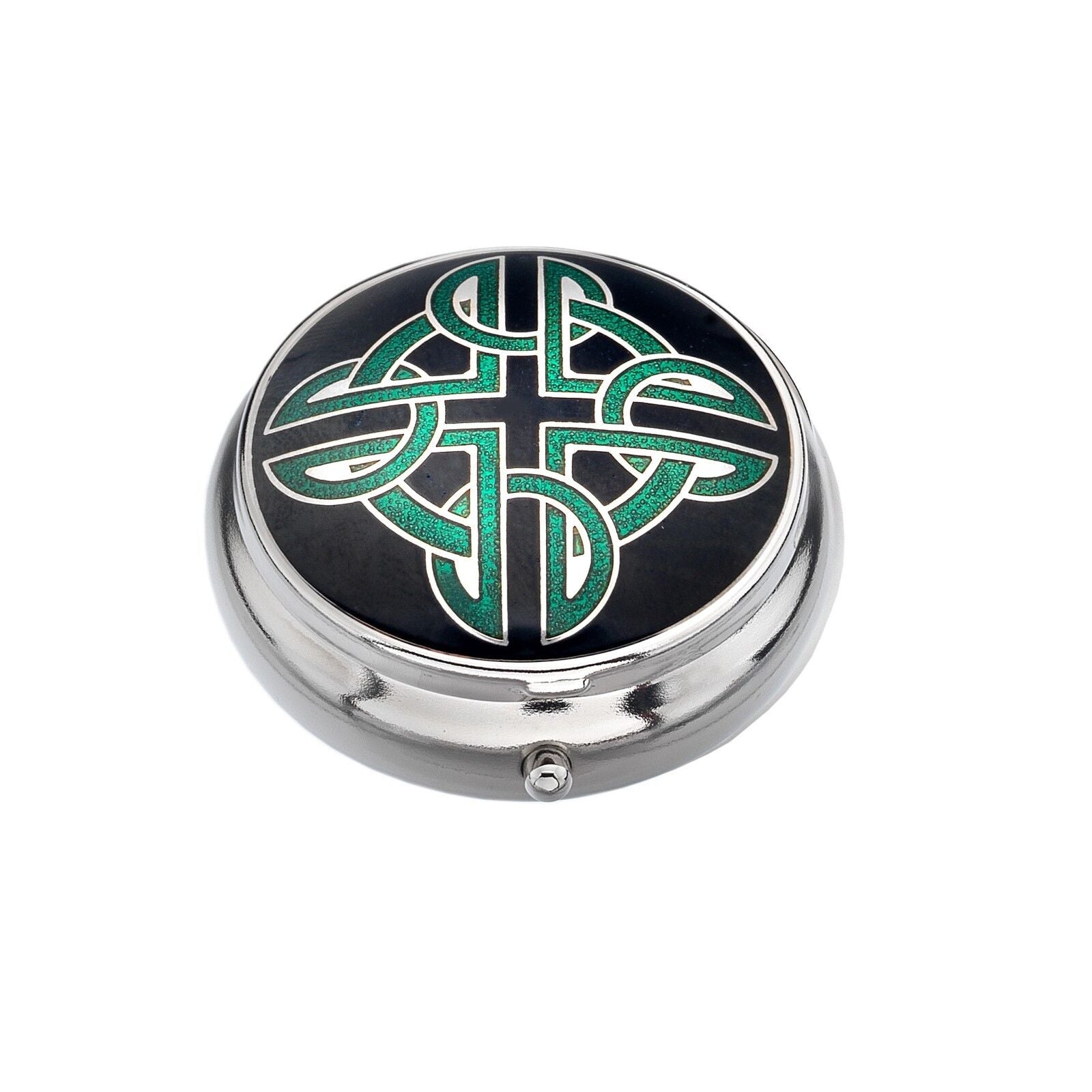 Pillbox Silver Plated Cross Celtic Knot Design Green Brand New and Boxed