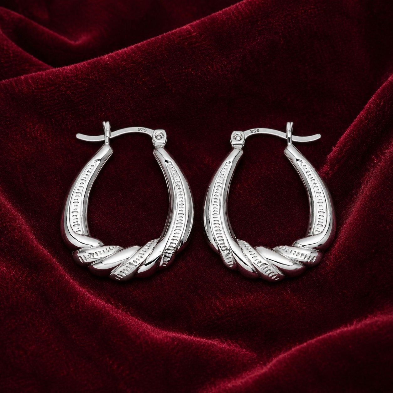 Oval Twist Creole Hoop Earrings Sterling Silver 925 Hallmark