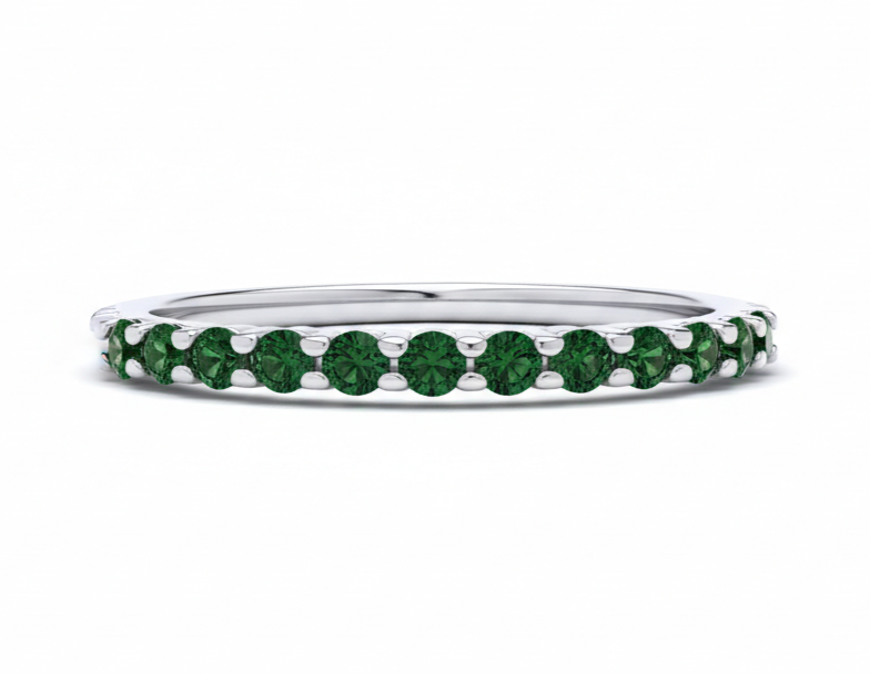 Sterling Silver Emerald Eternity Ring Anniversary Band 925 Hallmark Size K-S