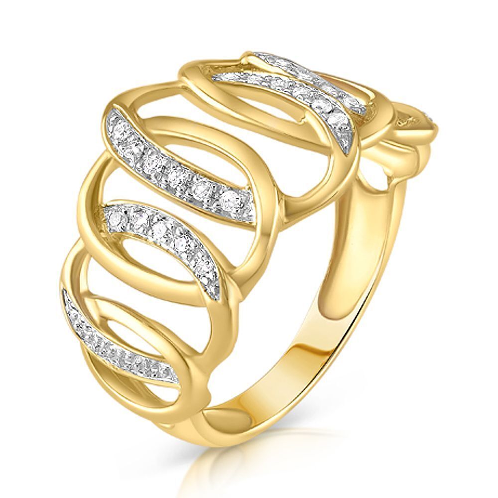 9ct Two Colour Gold Real Diamond Ring Wide Cocktail Dress Engagement Statement