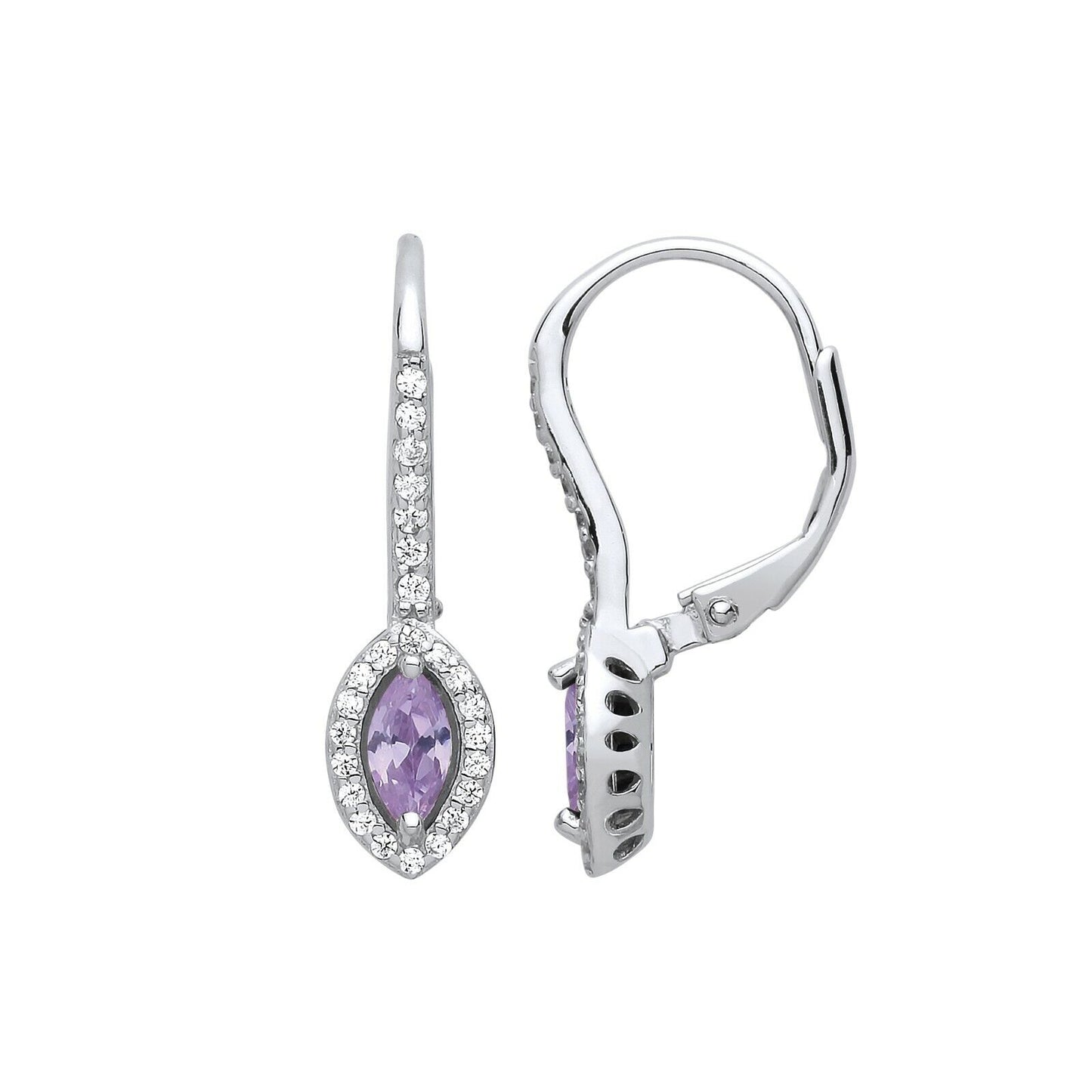 Tanzanite Marquise Hoop Drop Earrings Sterling Silver Rhodium Plate 925 Hallmark
