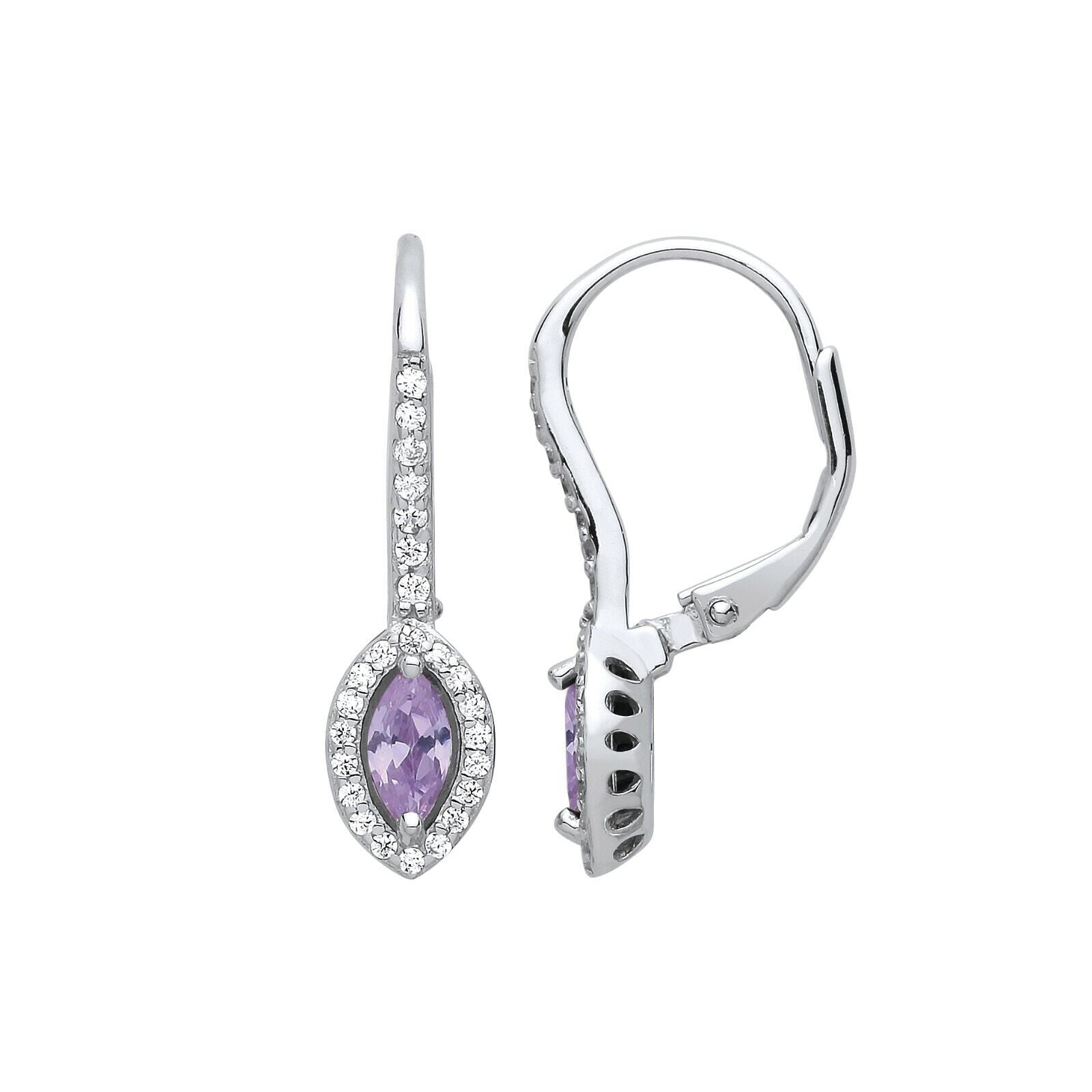 Tanzanite Marquise Hoop Drop Earrings Sterling Silver Rhodium Plate 925 Hallmark