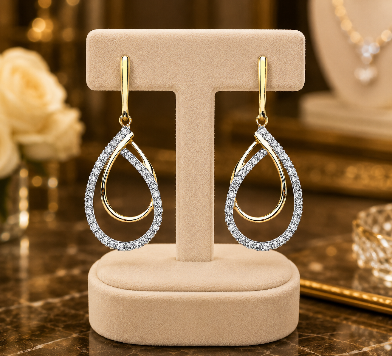 9ct Yellow Gold Diamond Teardrop Drop Earrings Hallmarked Elegant Ladies Gift