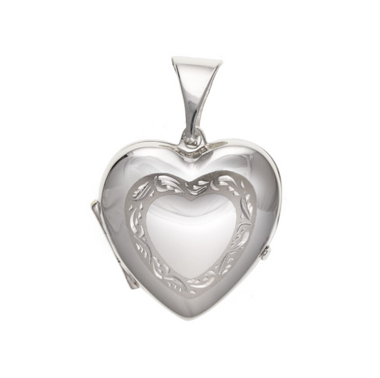 Patterned Heart Locket Solid Sterling Silver 925 Hallmark 16mm