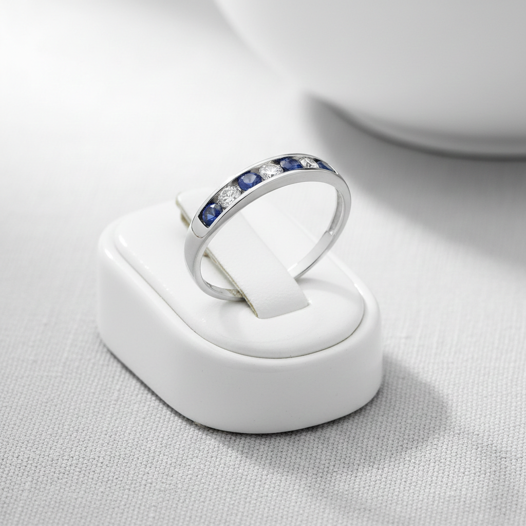 Sterling Silver Sapphire Eternity Ring Channel Set Band 925 Hallmark Size K-S
