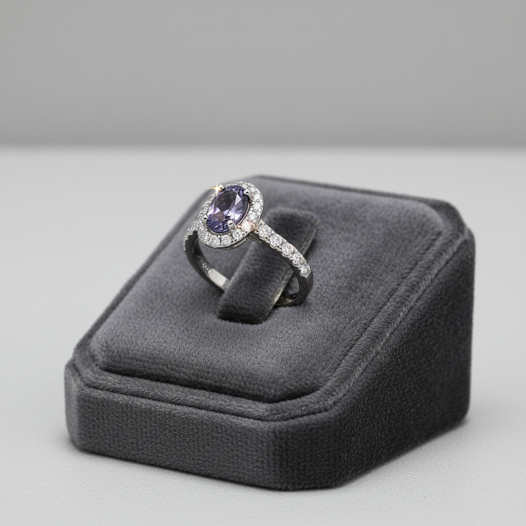 Sterling Silver Tanzanite Ring Oval Halo Engagement 925 Hallmark Size K-S