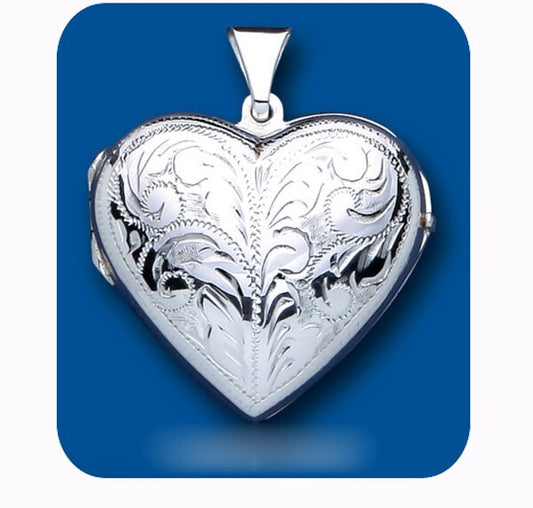 Large Engraved Heart Locket Solid Sterling Silver 925 Hallmark 30mm