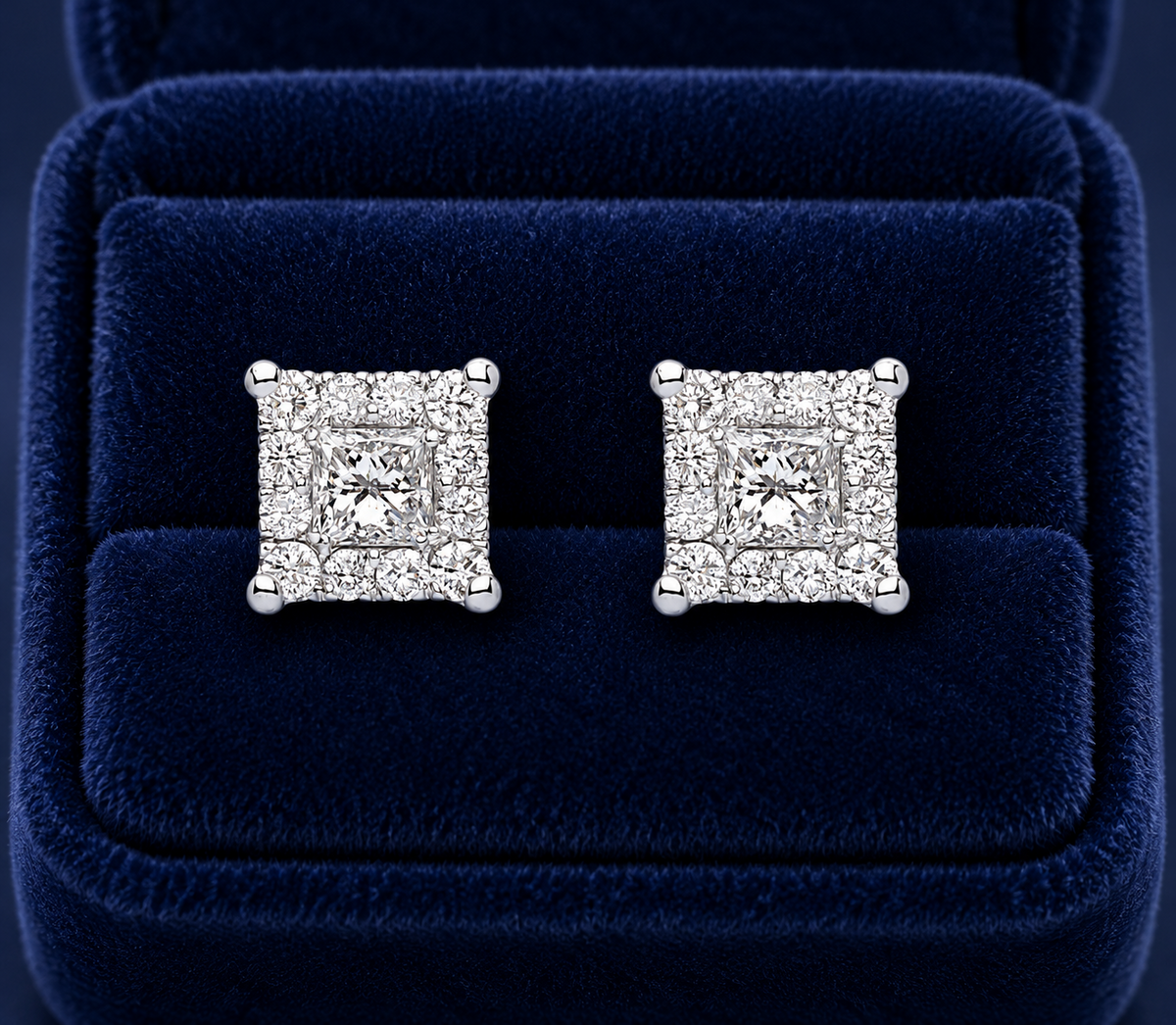 Real Diamond Square Earrings 18ct White Gold 6.6mm 0.50ct Natural Mined Diamonds