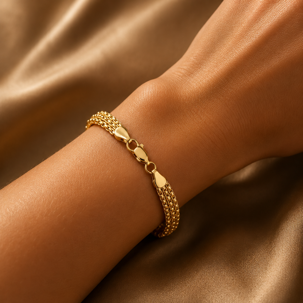 Elegant Multi-Row Gold Bismark Bracelet 9ct Yellow Gold 375 Hallmark 19cm