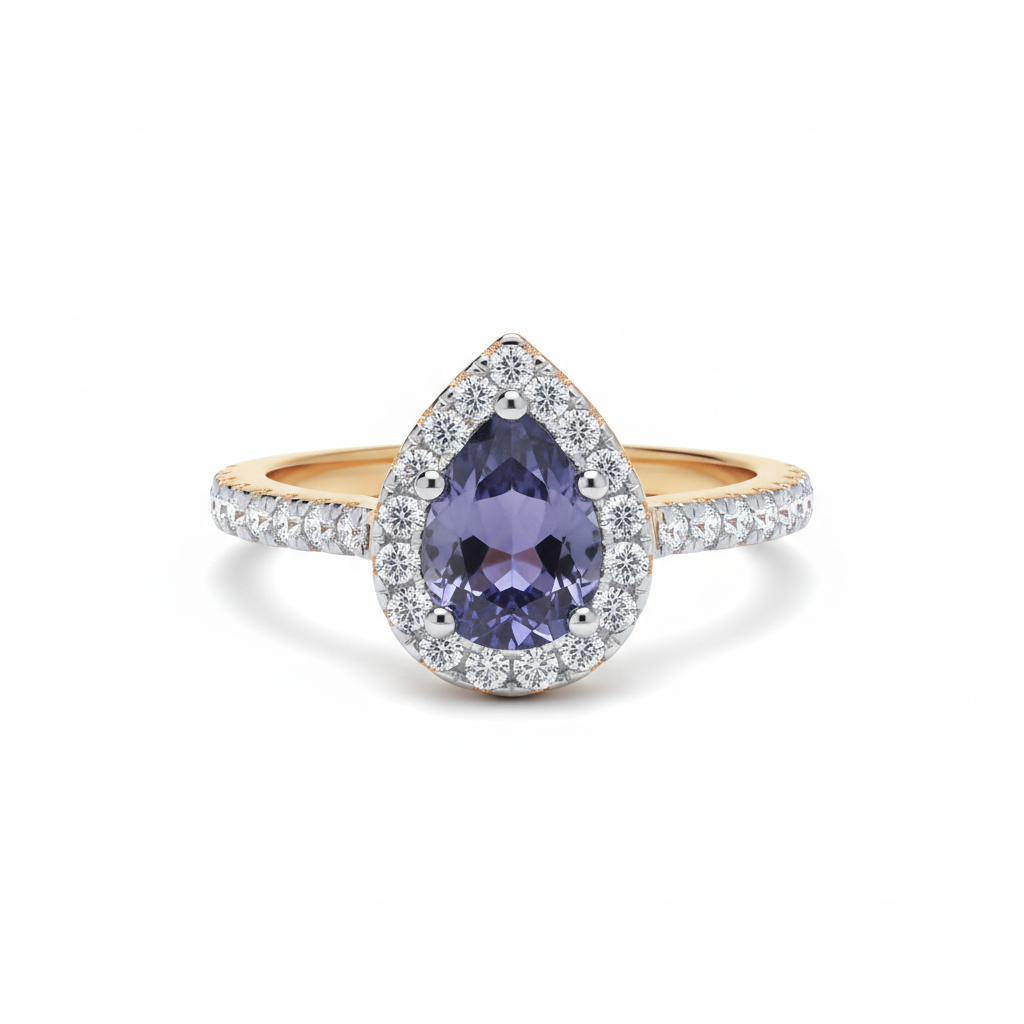 18ct Yellow Gold Tanzanite Pear Ring Sterling Silver 925 Hallmark Size K-S
