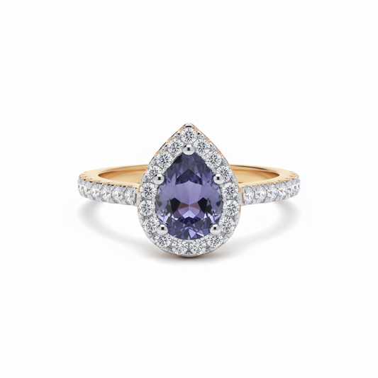 18ct Yellow Gold Tanzanite Pear Ring Sterling Silver 925 Hallmark Size K-S