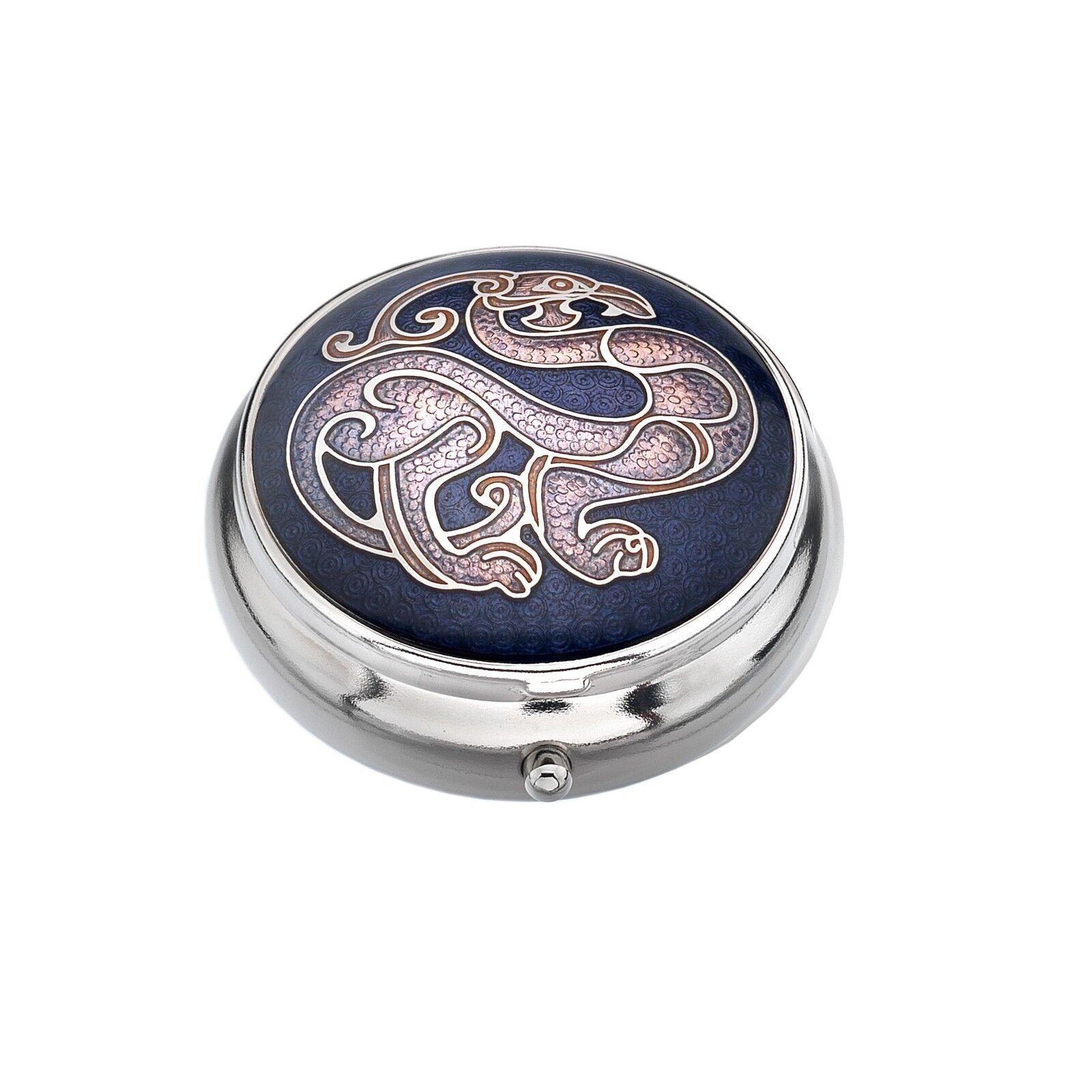 Pillbox Silver Plated Celtic Dragon and Bird Purple Brand New and Boxed