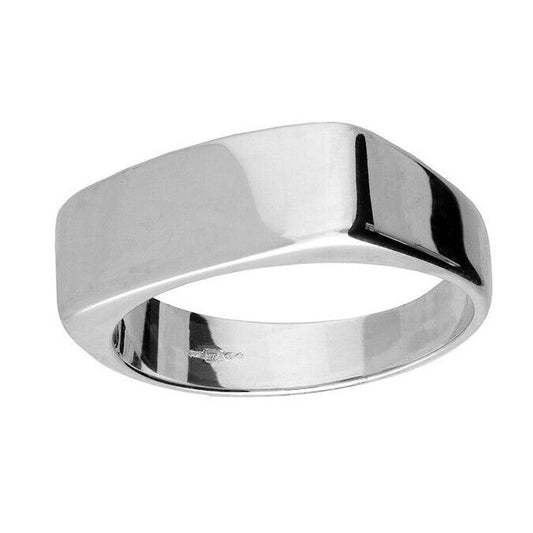 Men's Plain Signet Ring Oblong Cushion Band Solid Sterling Silver Full Hallmark