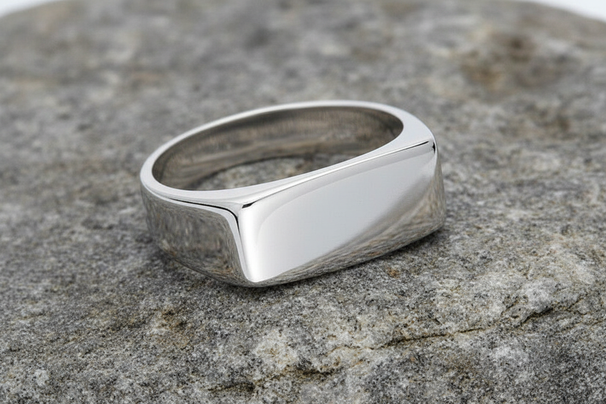 Men's Plain Signet Ring Oblong Cushion Band Solid Sterling Silver Full Hallmark