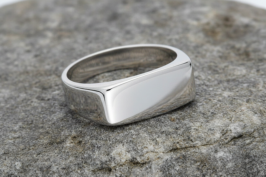 Men's Plain Signet Ring Oblong Cushion Band Solid Sterling Silver Full Hallmark