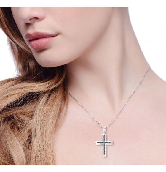 Large Black Gemstone Cross With Chain Solid Sterling Silver Luxurious Packaging