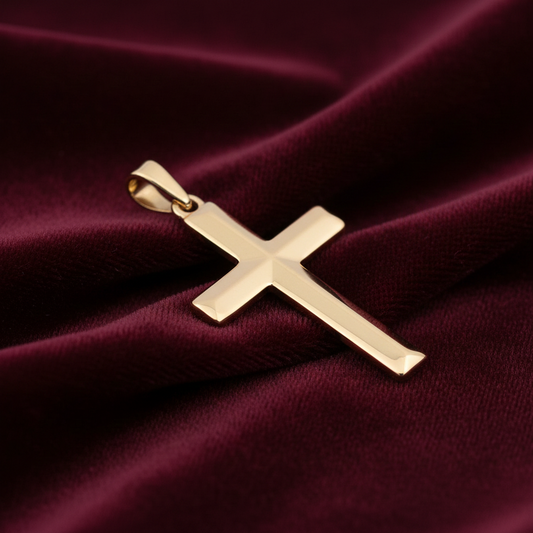18ct Gold Cross Pendant on Solid Sterling Silver 925 Hallmark 40mm