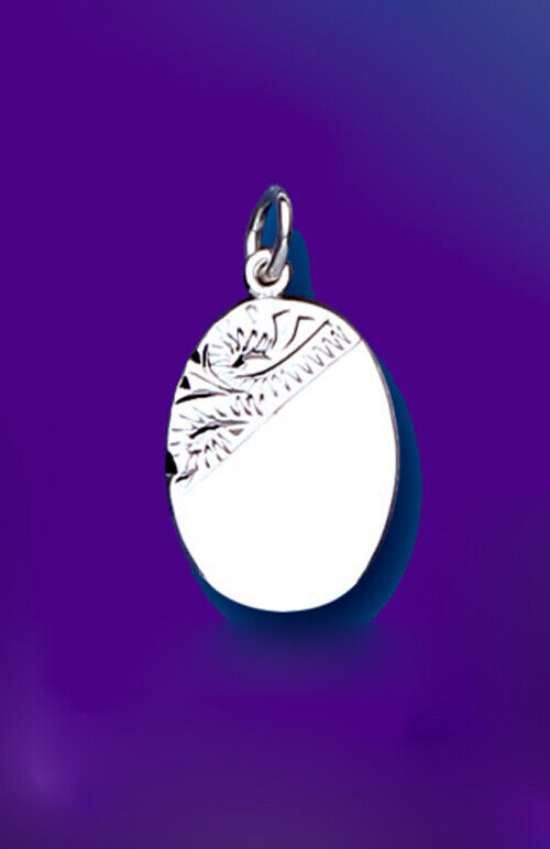 Engraved Oval Disc Pendant Sterling Silver 925 Hallmark All Chain Lengths