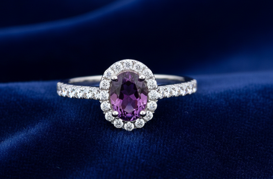 Sterling Silver Amethyst Ring Oval Halo Engagement 925 Hallmark Size K-S