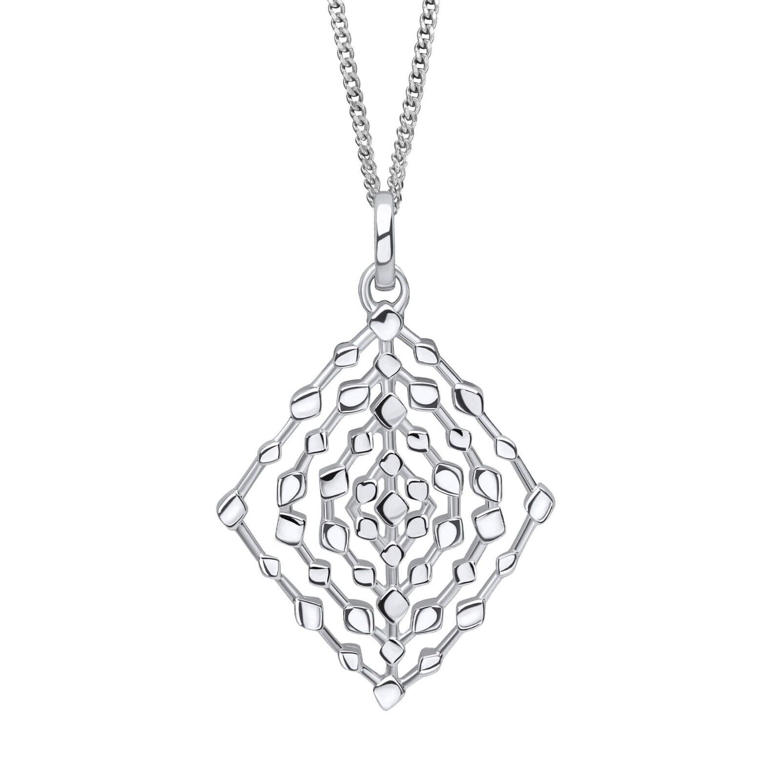 Geometrical Lace Textured Pendant Solid Sterling Silver 925 All Chain Lengths