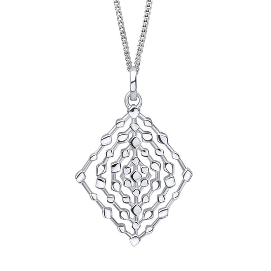 Geometrical Lace Textured Pendant Solid Sterling Silver 925 All Chain Lengths