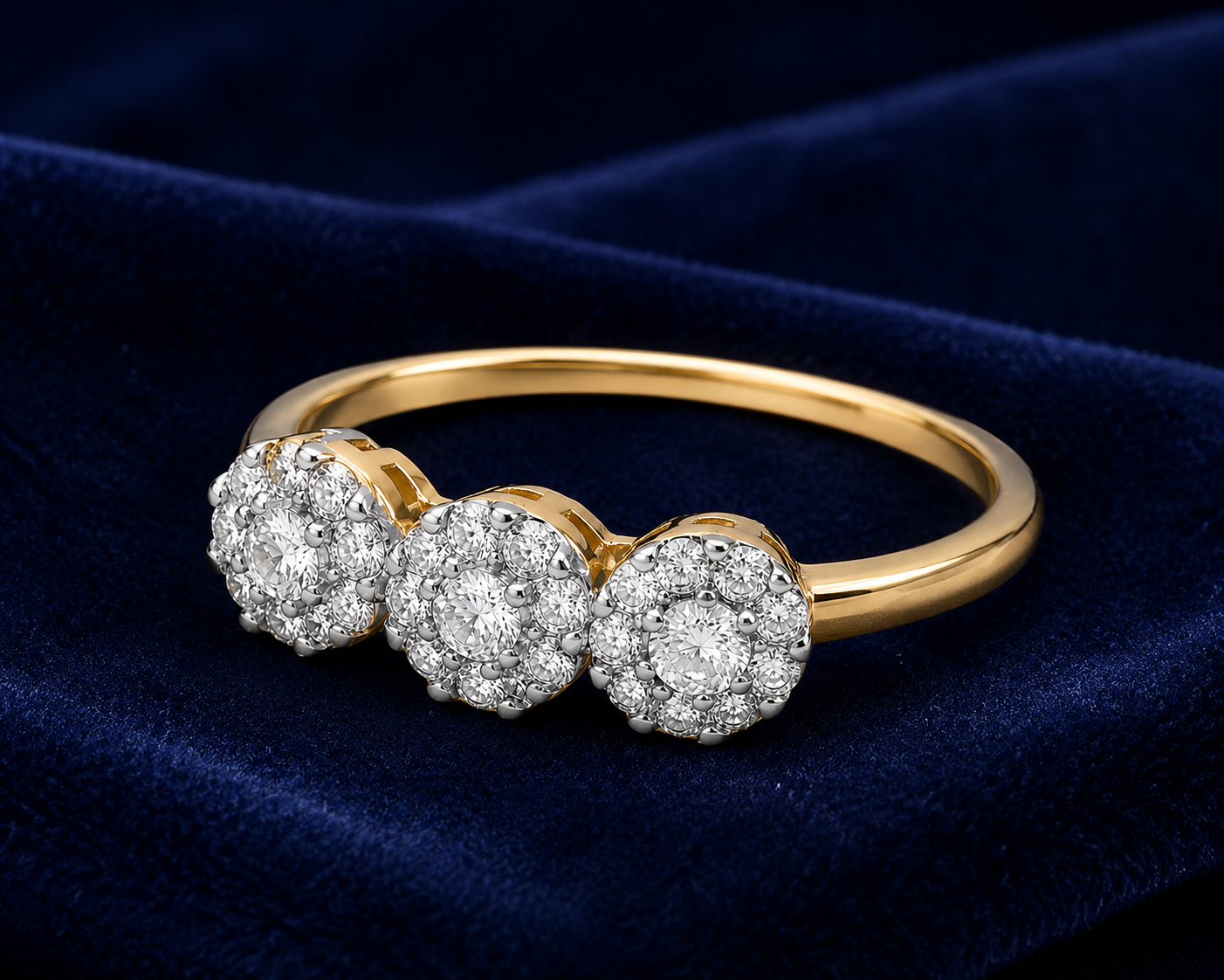 Three Cluster Engagement Ring 18ct Gold on Solid Sterling Silver 925 Size J-V