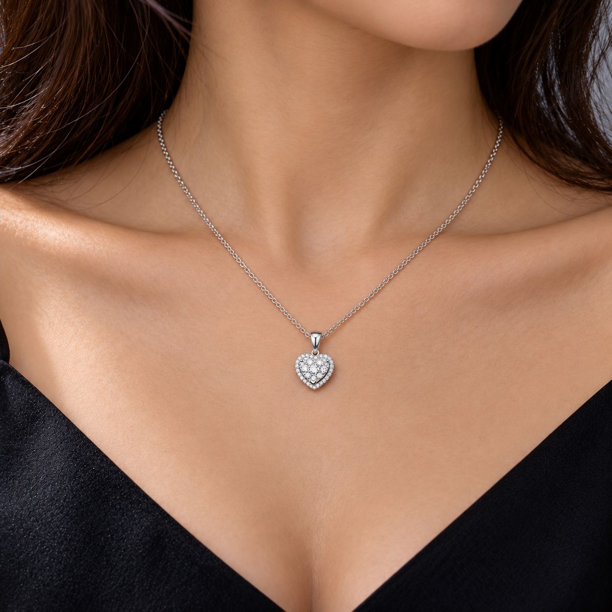 Real Diamond Heart Pendant Necklace 18ct White Gold 18" Chain 0.40ctw Diamonds