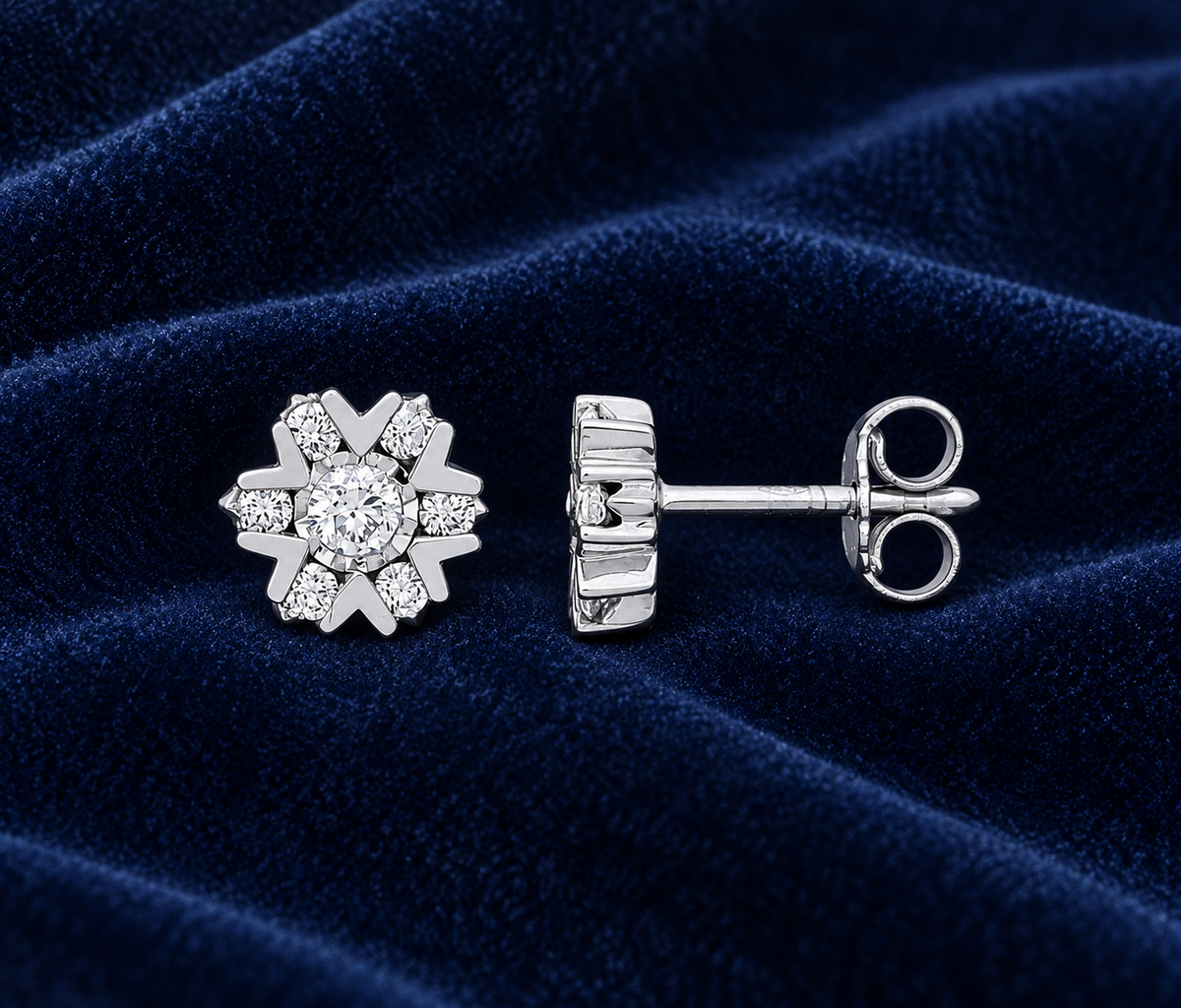 Real Diamond Stud Earrings 9ct White Gold 8.7mm Studs 0.50ctw Mined Diamonds