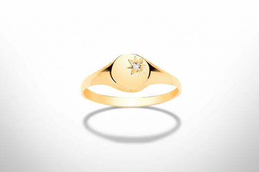 Child's Diamond Signet Ring Baby Yellow Gold Hallmarked British Made sizes A-H