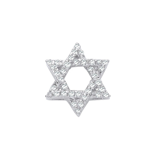 9ct White Gold 0.10ct Diamonds Star of David Pendant Hallmarked