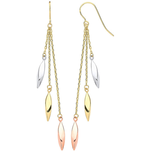 Three Chain Drop Earrings 9ct Yellow, White & Rose Gold Hallmarked 65mm Drops