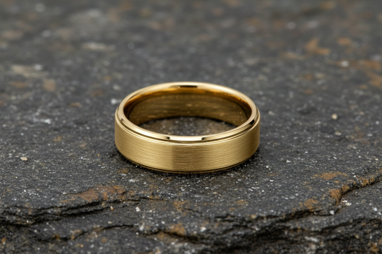 Fred Bennett Brushed Gold Plated Tungsten Ring 8mm Wide Band R3862