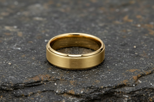 Fred Bennett Brushed Gold Plated Tungsten Ring 8mm Wide Band R3862